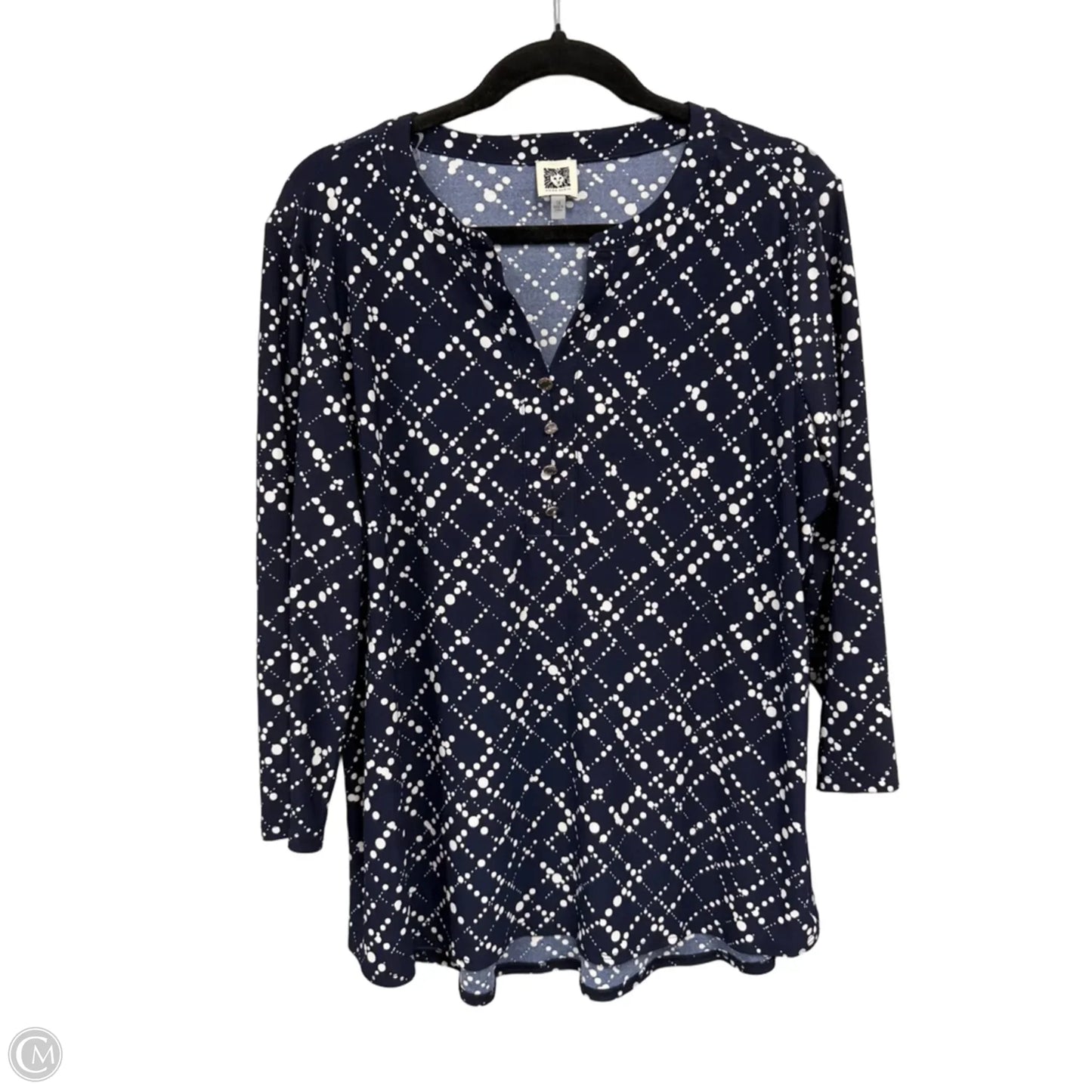 Blouse 3/4 Sleeve By Anne Klein In Blue & White, Size: 1x