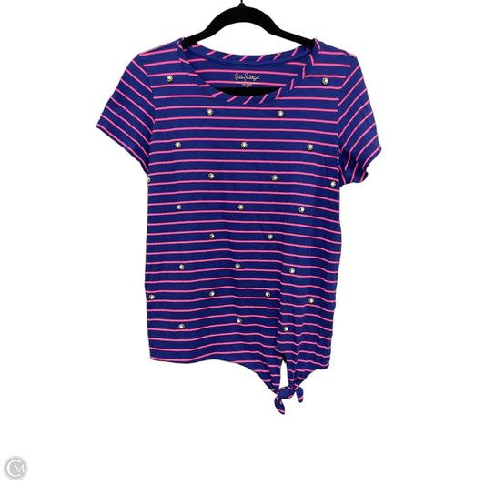 Top Short Sleeve Designer By Lilly Pulitzer In Blue & Pink, Size: L