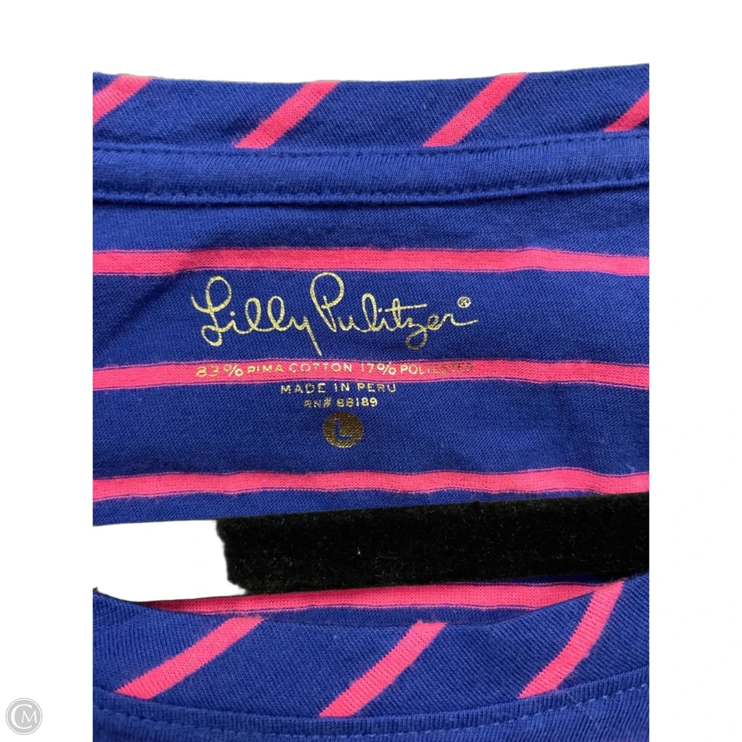 Top Short Sleeve Designer By Lilly Pulitzer In Blue & Pink, Size: L