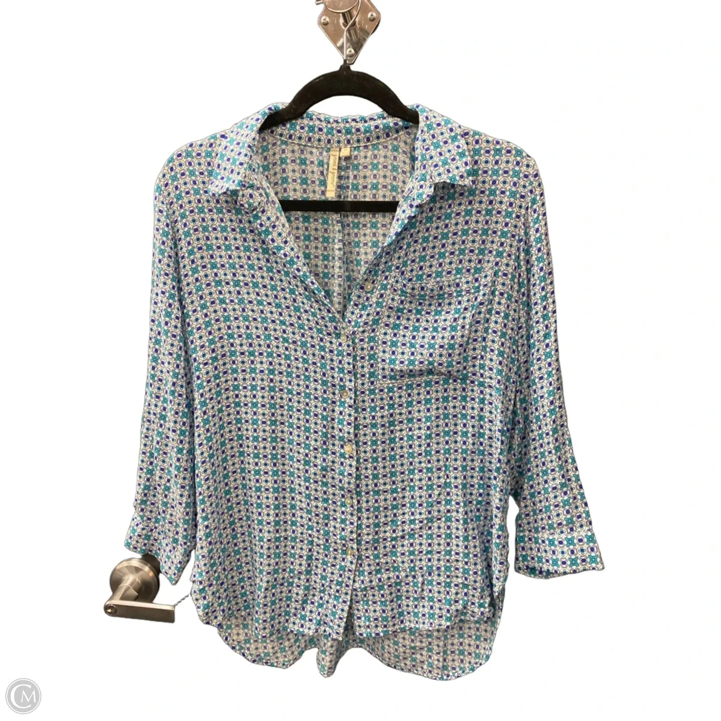 Top Long Sleeve By Grand And Greene In Blue & White, Size: M