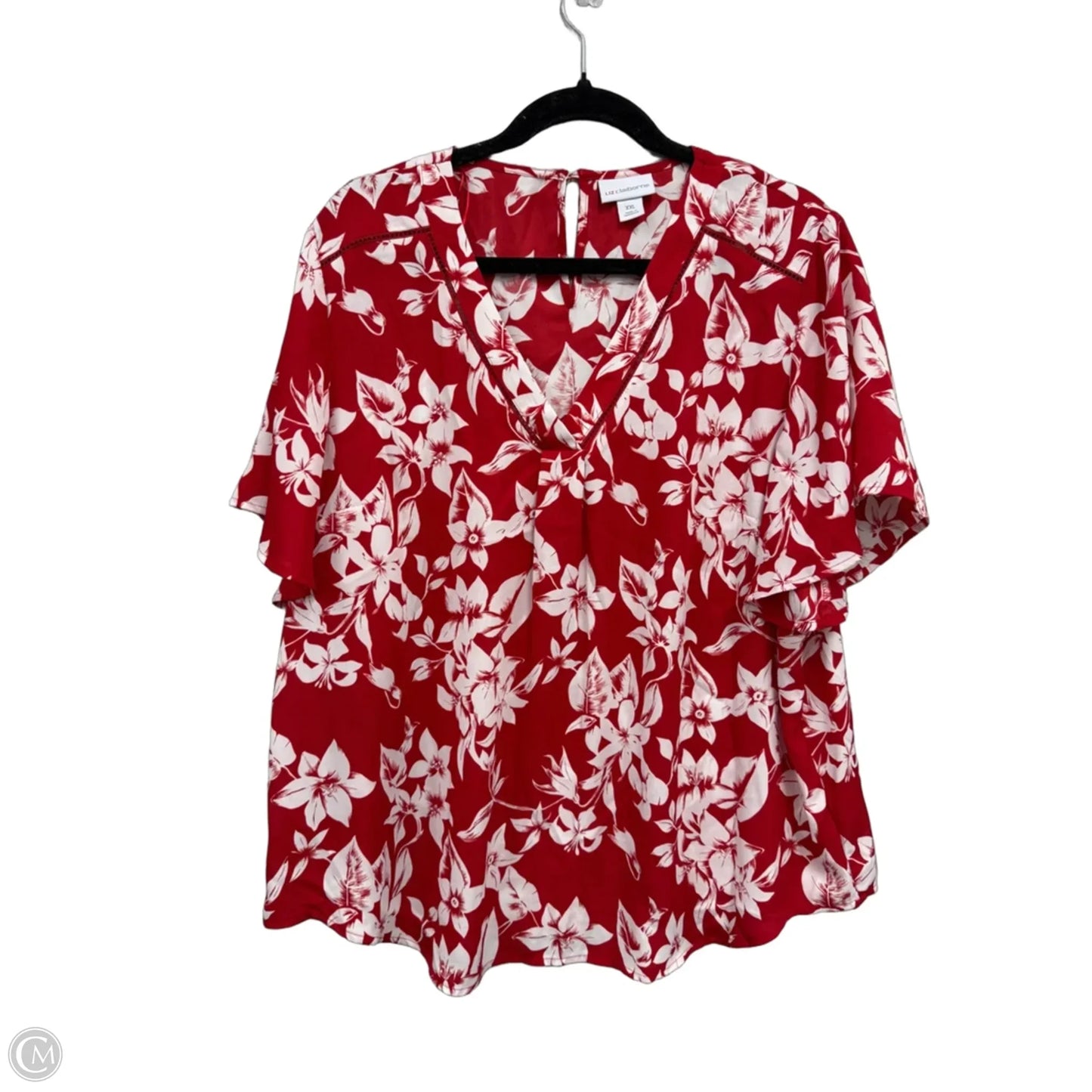 Blouse Short Sleeve By Liz Claiborne In Red & White, Size: Xxl