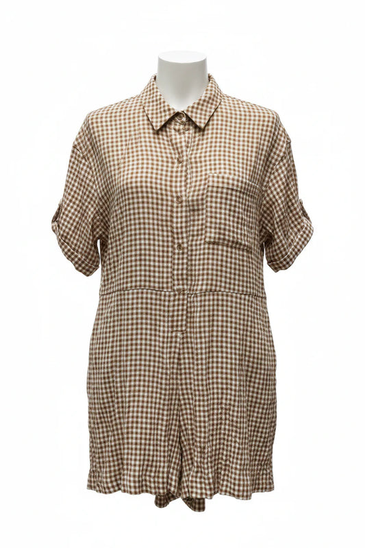 Romper By Topshop In Brown & Cream, Size: S