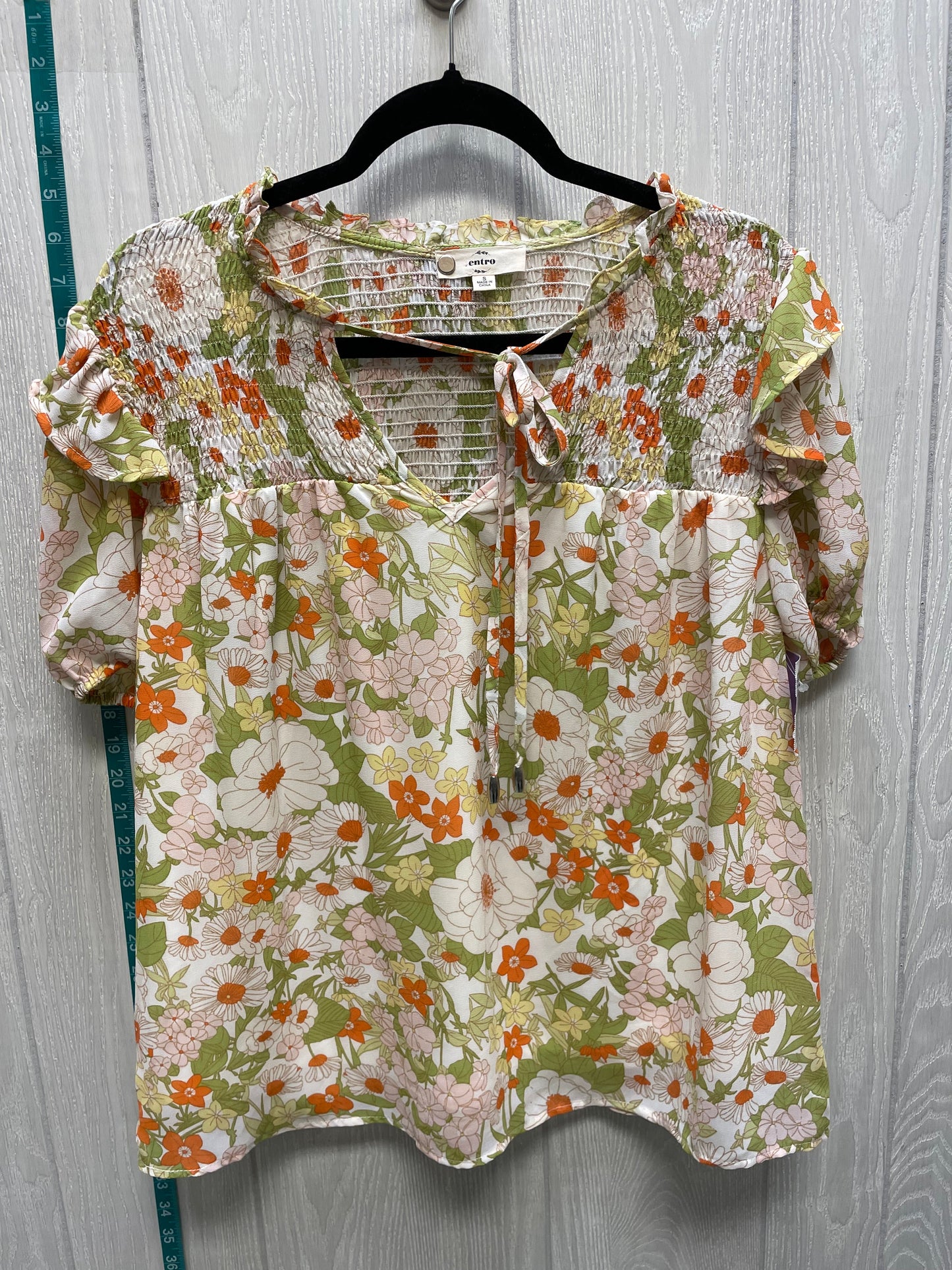 Floral Print Blouse Short Sleeve Entro, Size S