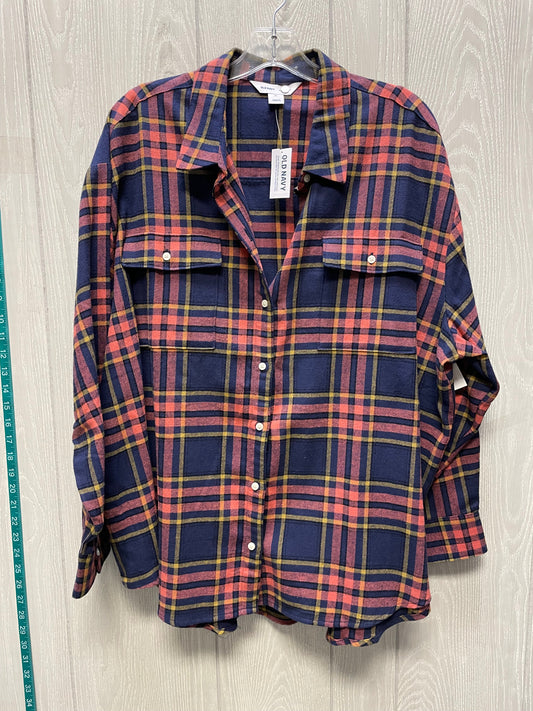 Top Long Sleeve By Old Navy In Plaid Pattern, Size: Xl