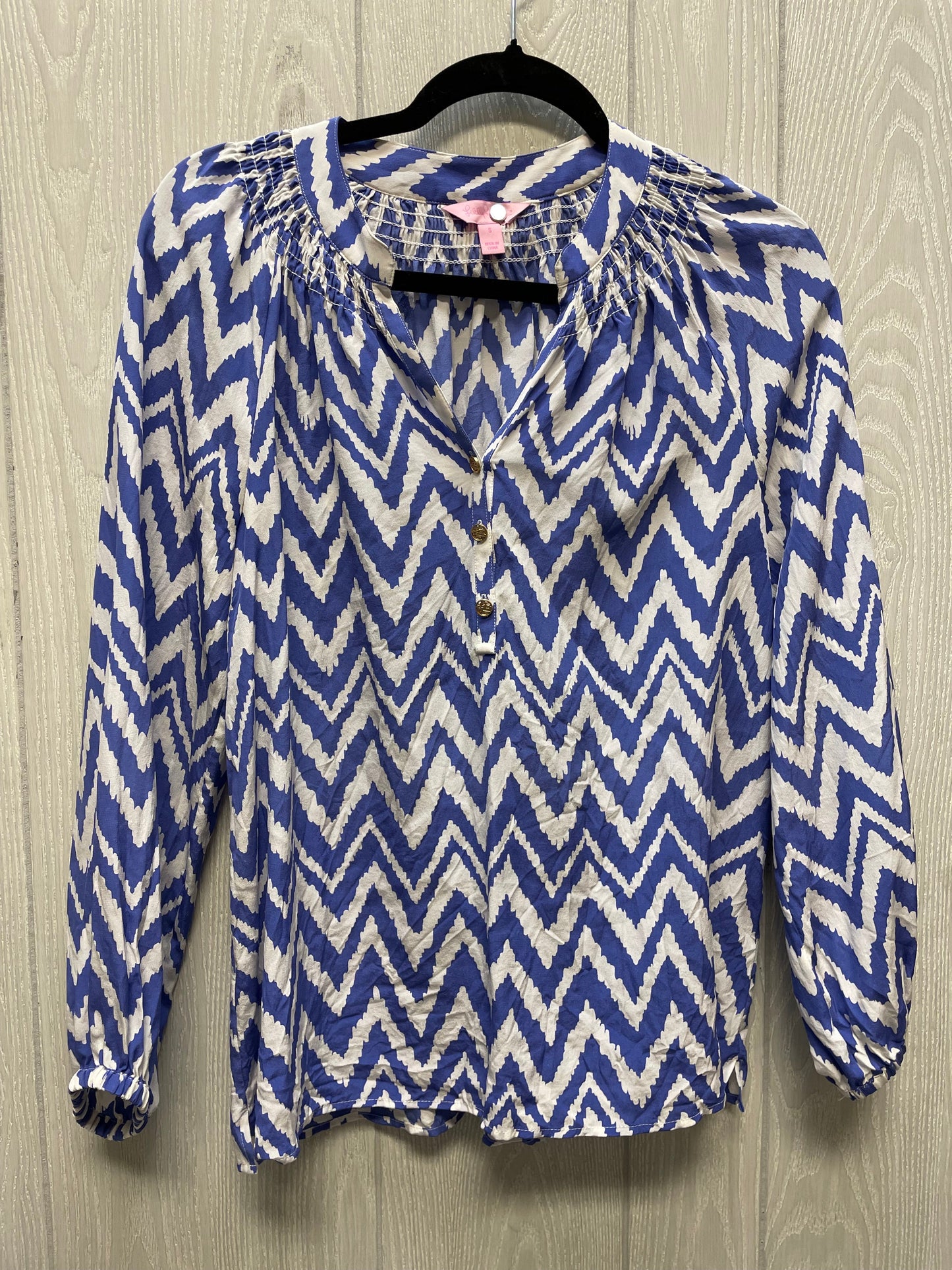 Blouse Designer By Lilly Pulitzer In Blue & White, Size: S