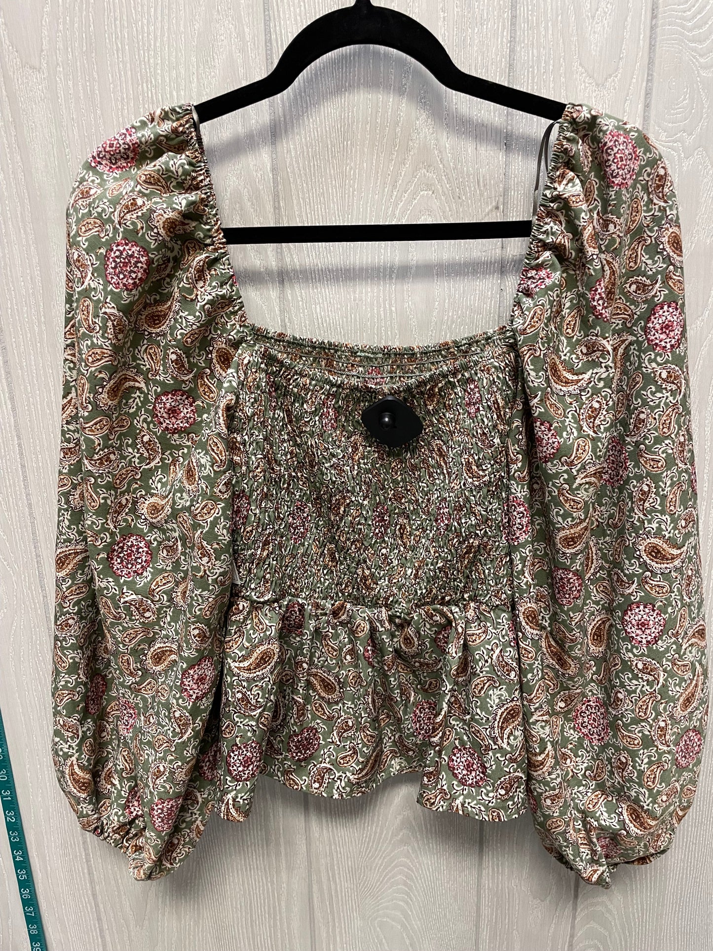 Blouse Long Sleeve By Blu Pepper In Green & Tan, Size: M