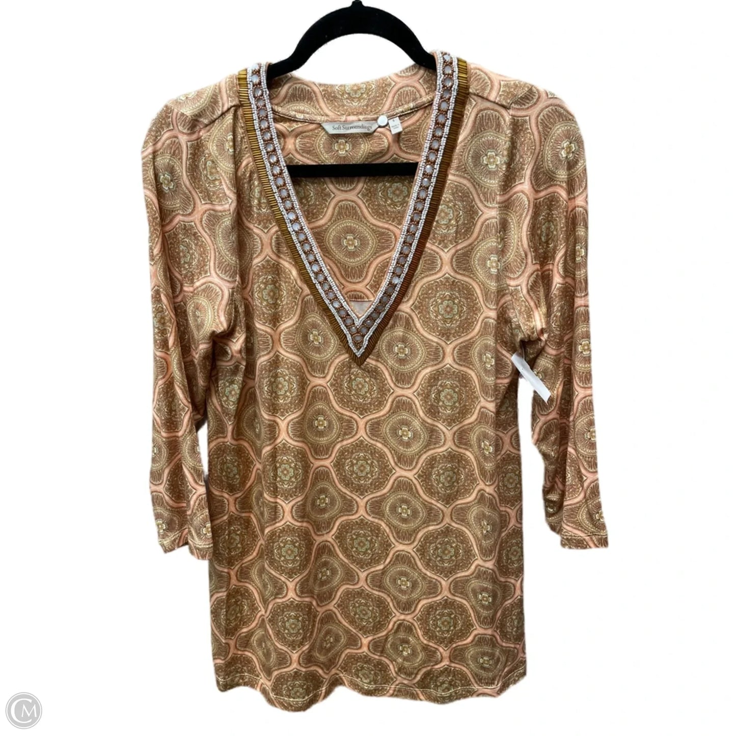 Top 3/4 Sleeve By Soft Surroundings In Gold, Size: S
