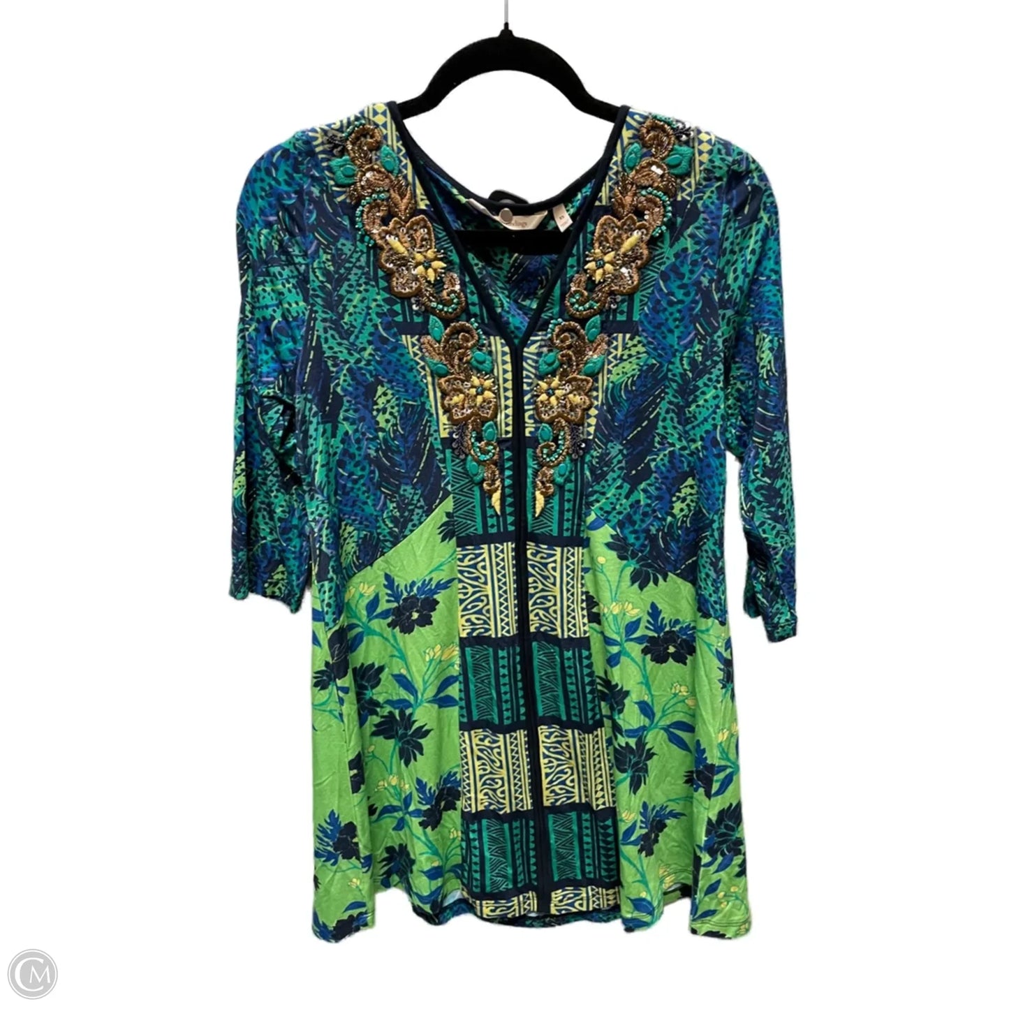 Top 3/4 Sleeve By Soft Surroundings In Blue & Green, Size: Xs