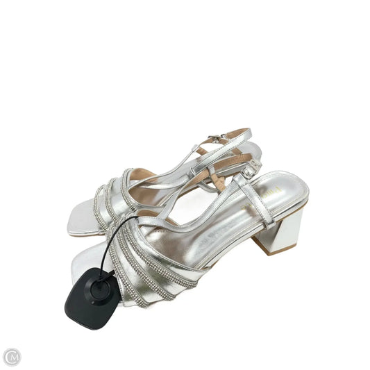 Sandals Heels Block By Clothes Mentor In Silver, Size: 10
