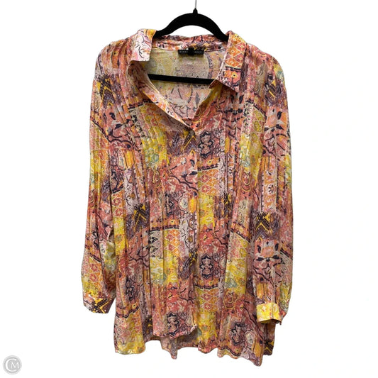 Top Long Sleeve By Jane And Delancey In Pink & Yellow, Size: 1x