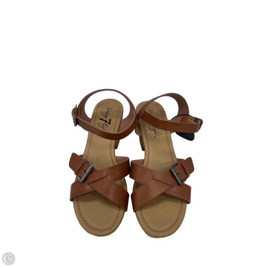 Sandals Heels Block By Clothes Mentor In Brown, Size: 11