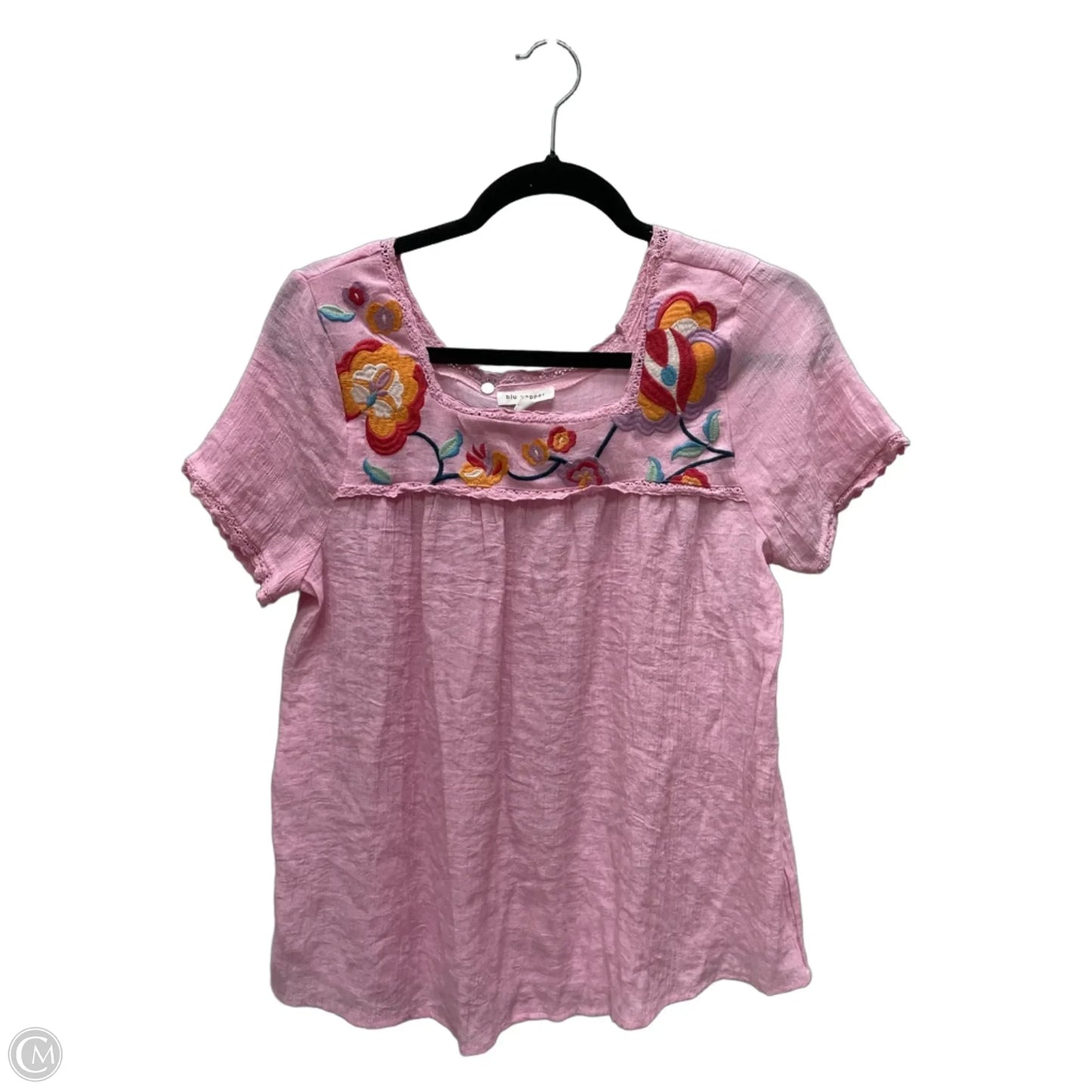 Top Short Sleeve By Blu Pepper In Pink, Size: L