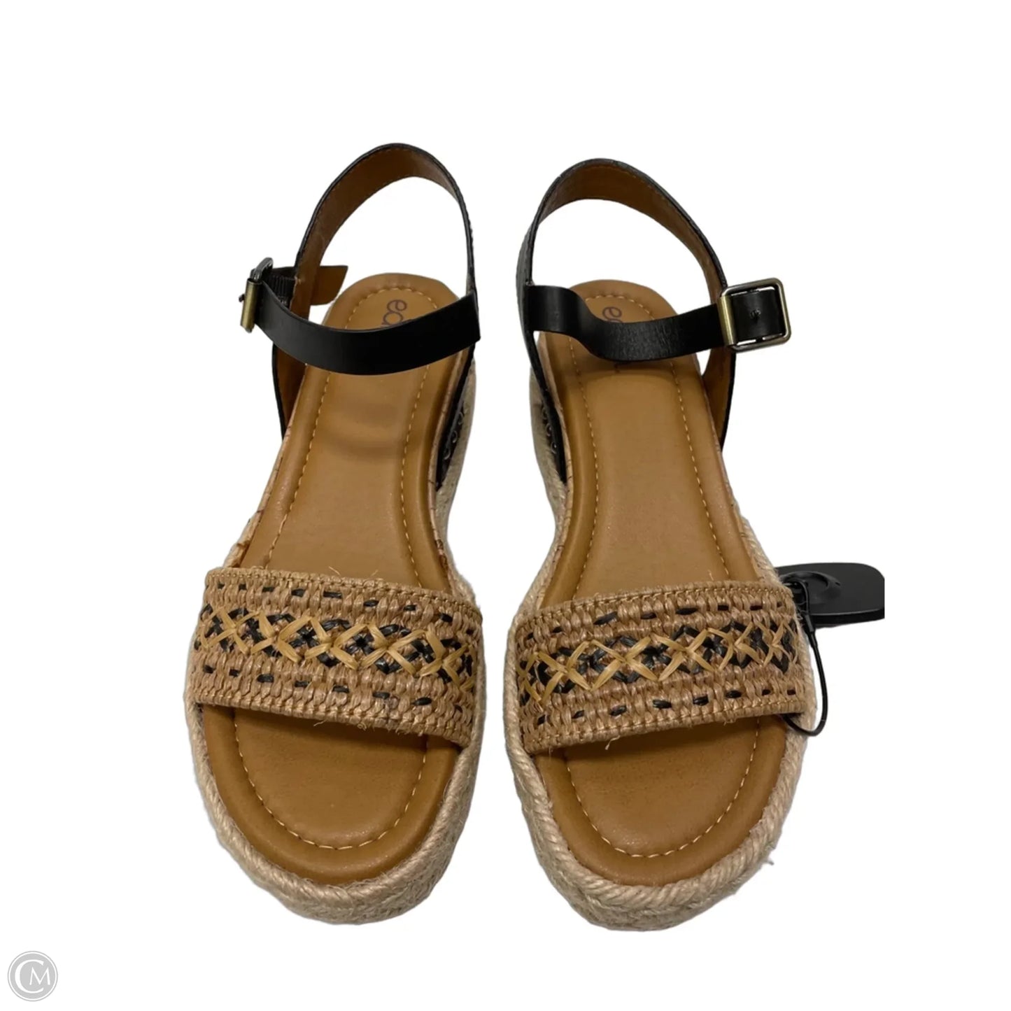 Sandals Heels Wedge By Earth In Black & Tan, Size: 8.5