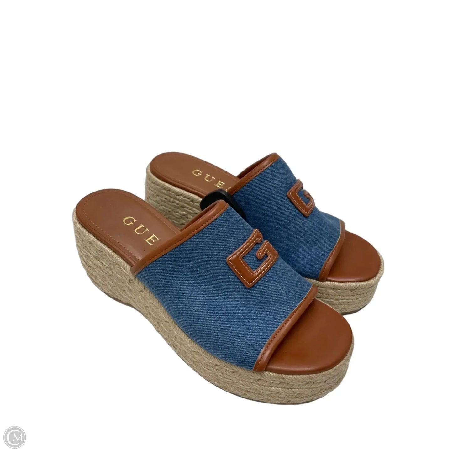 Sandals Heels Wedge By Guess In Blue Denim, Size: 9