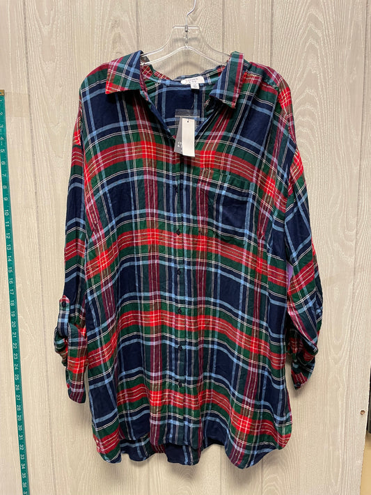 Tunic Long Sleeve By Crown And Ivy In Plaid Pattern, Size: 2x