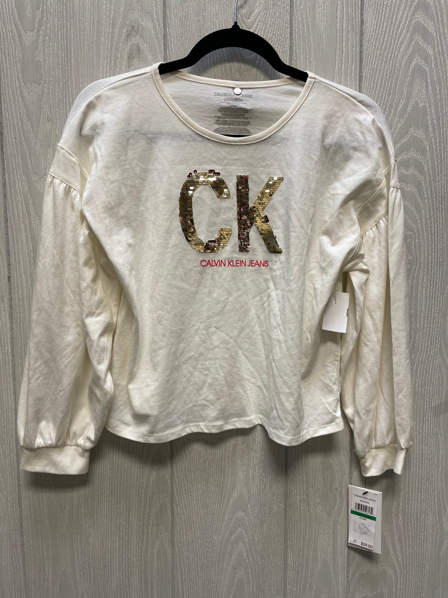 Top Long Sleeve By Calvin Klein In Cream, Size: L