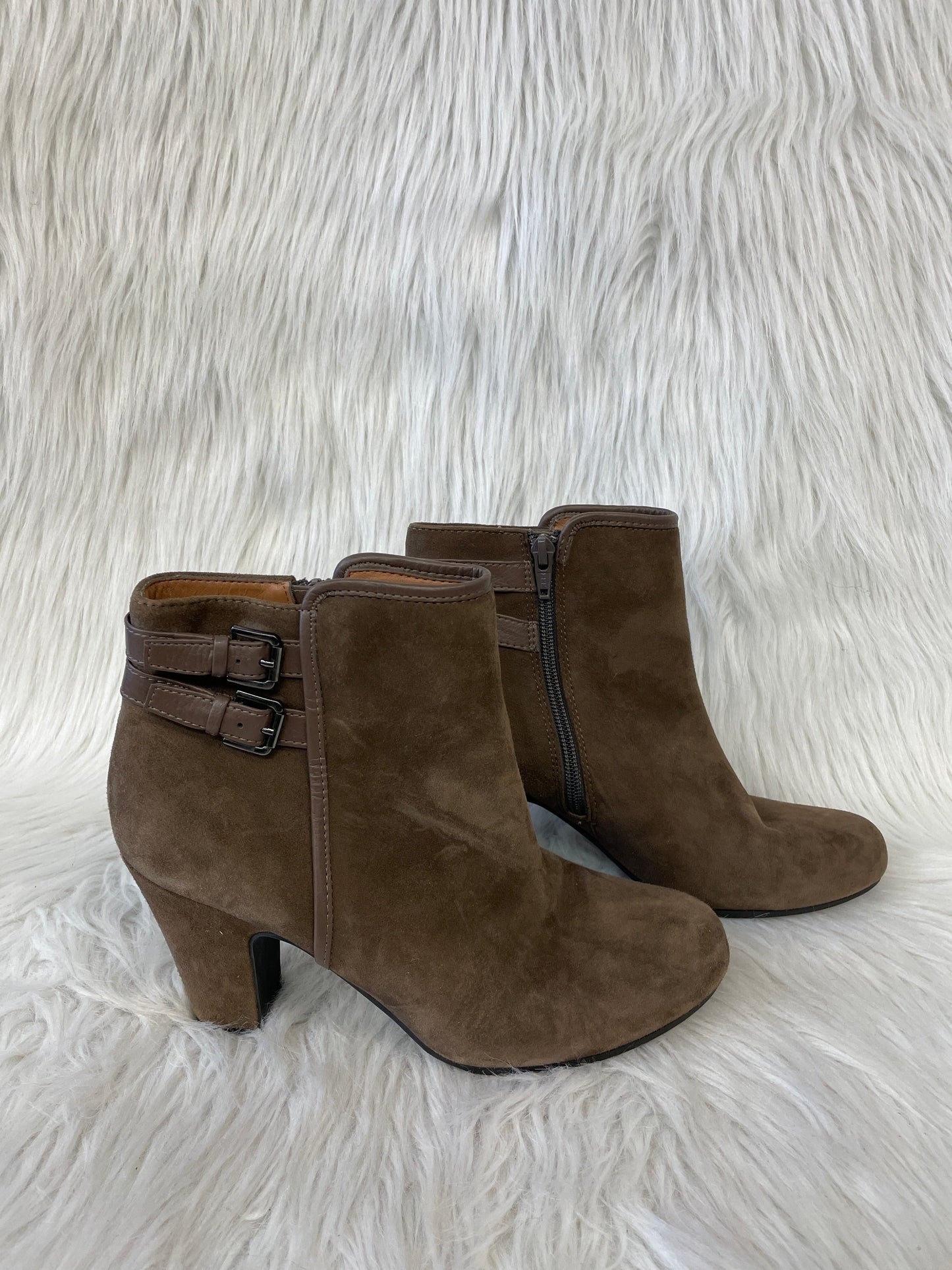 Boots Ankle Heels By Sofft In Brown, Size: 8.5