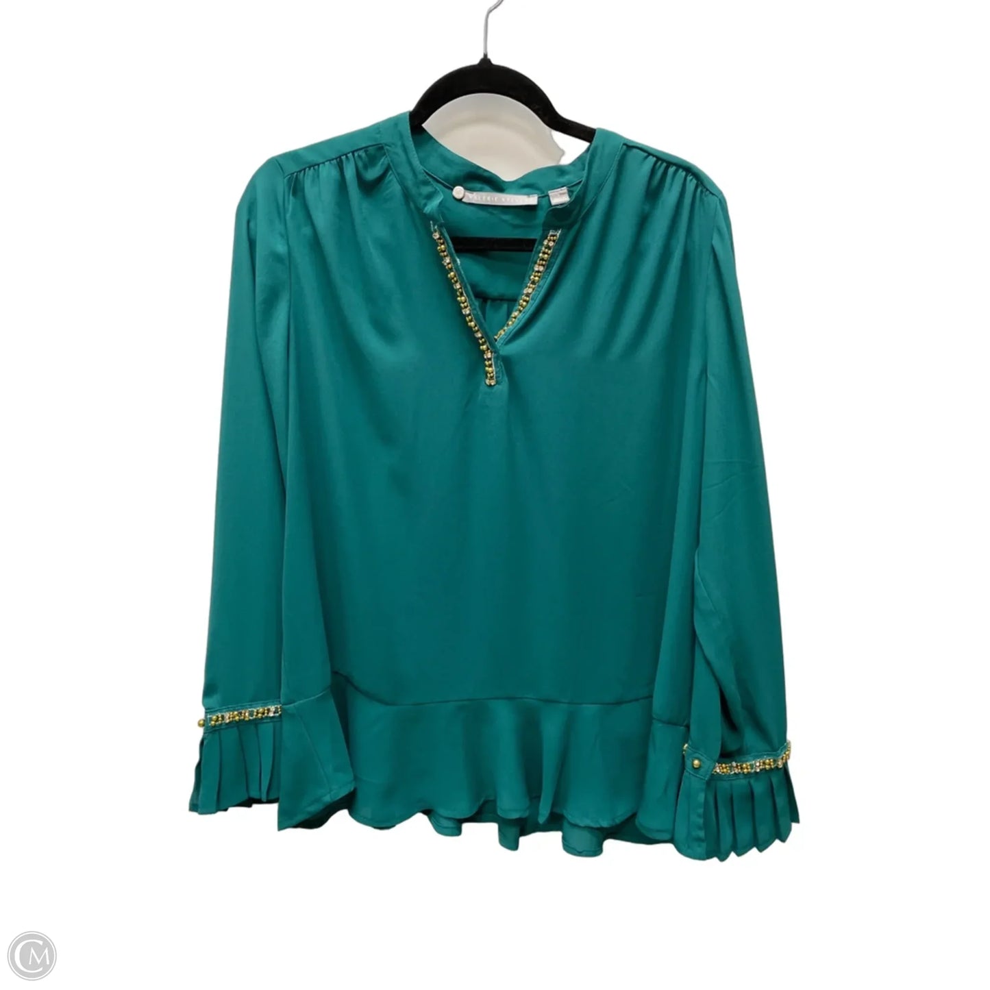 Top Long Sleeve By Valerie Stevens In Green, Size: L
