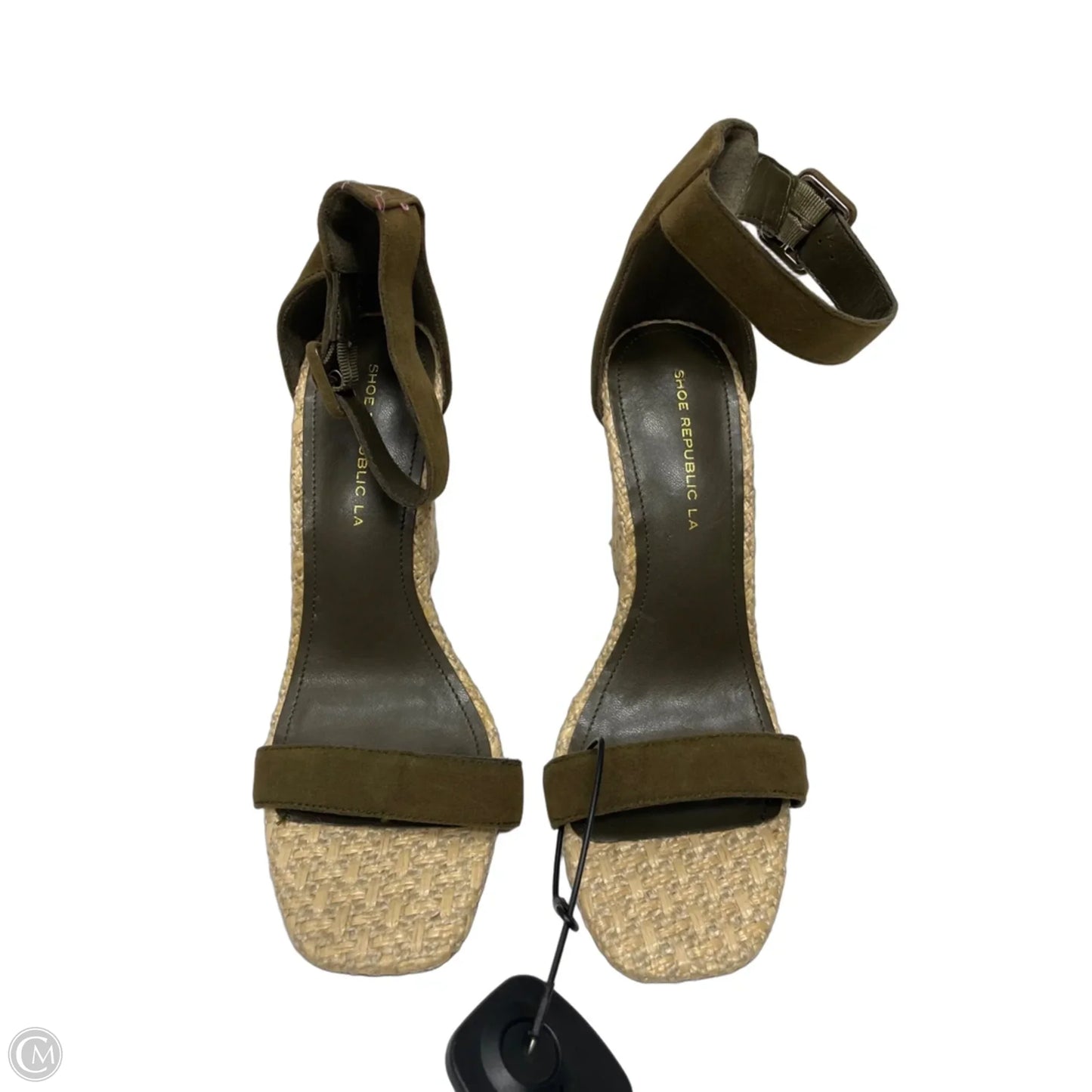 Sandals Heels Block By Clothes Mentor In Green & Tan, Size: 6.5