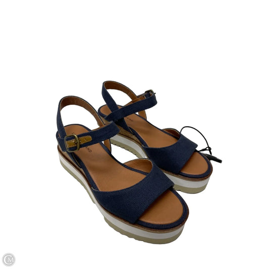 Sandals Heels Platform By Lucky Brand In Blue Denim, Size: 7.5
