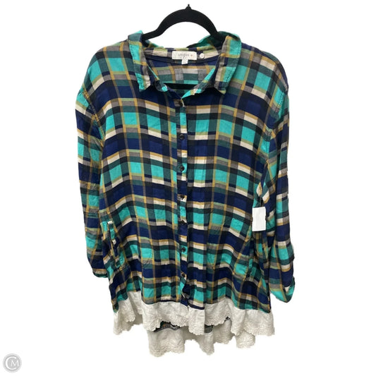 Top Long Sleeve By Umgee In Plaid Pattern, Size: 2x