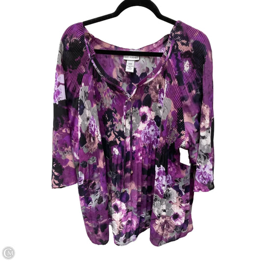 Top 3/4 Sleeve By Catherines In Floral Print, Size: 3x