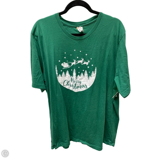 Top Short Sleeve By Bella + Canvas In Green & White, Size: 3x