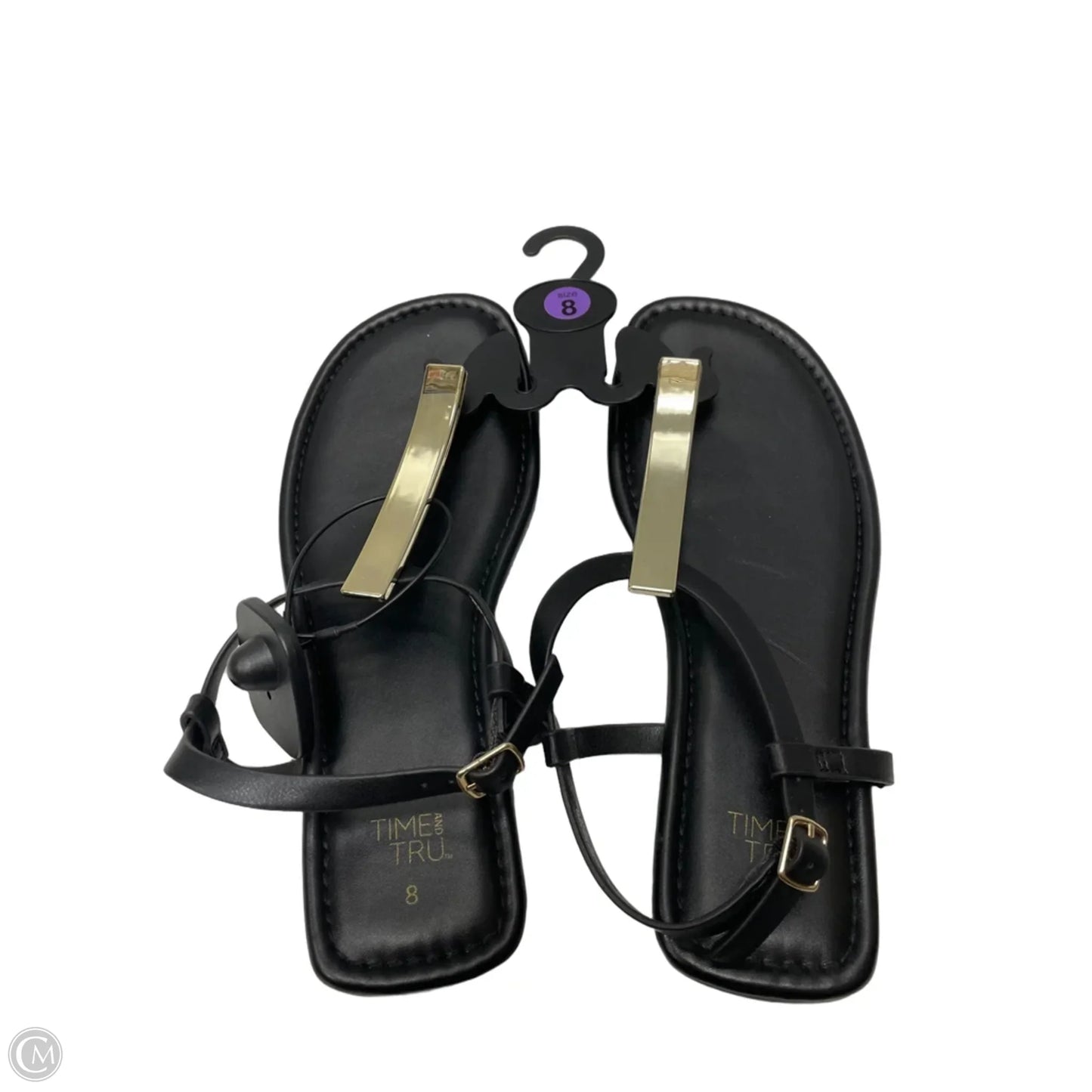 Sandals Flats By Time And Tru In Black & Gold, Size: 8