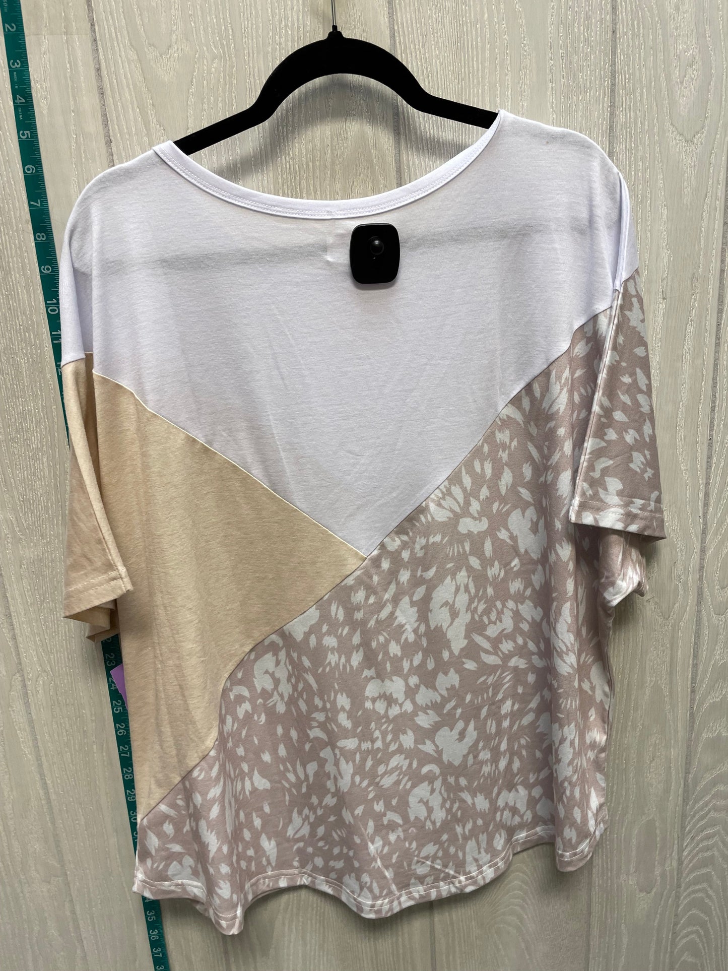 Cream & White Top Short Sleeve Pink Owl, Size Xl