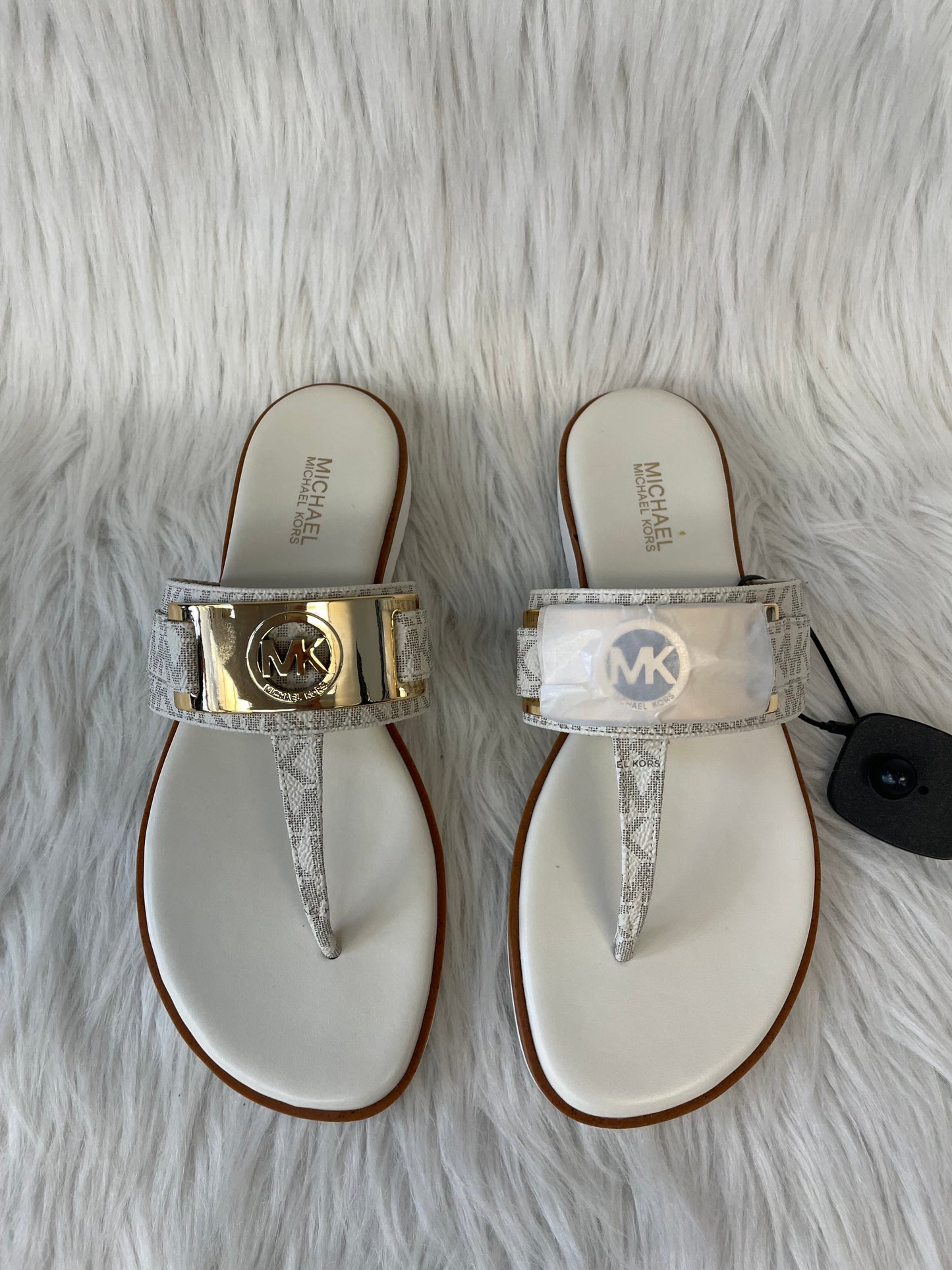 Gold & White Sandals Designer Michael By Michael Kors, Size 6.5