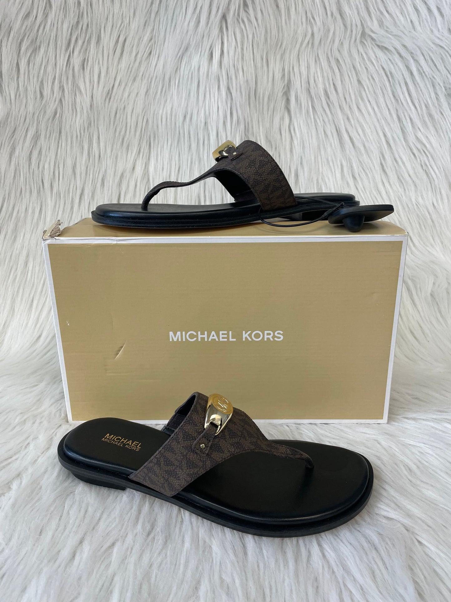 Black & Brown Sandals Designer Michael By Michael Kors, Size 7