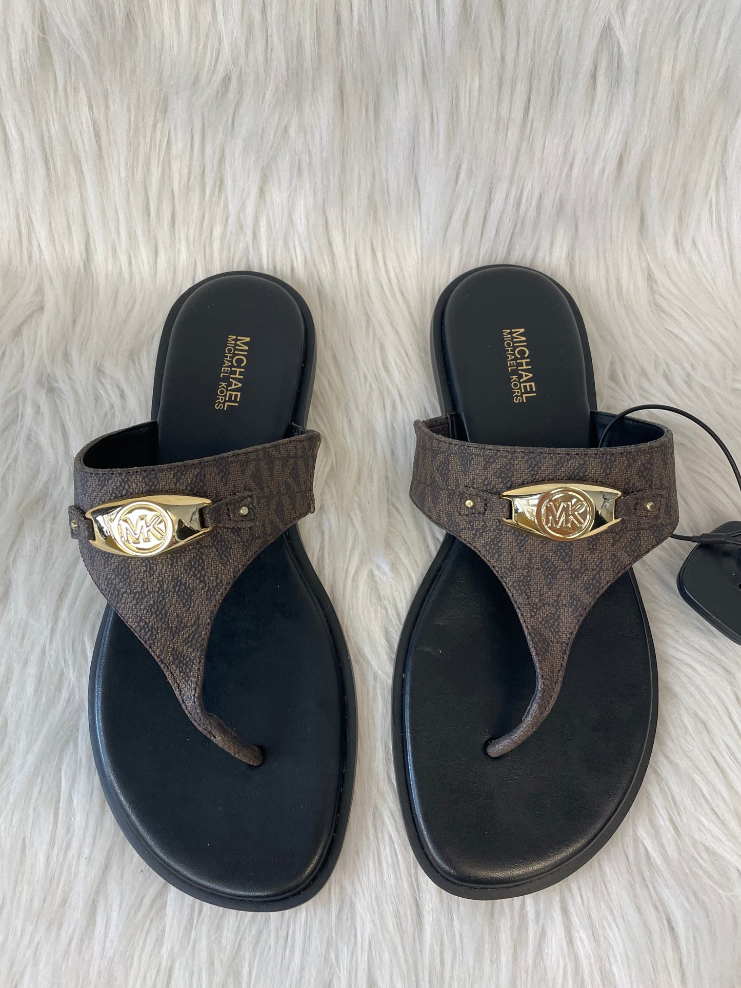 Black & Brown Sandals Designer Michael By Michael Kors, Size 7