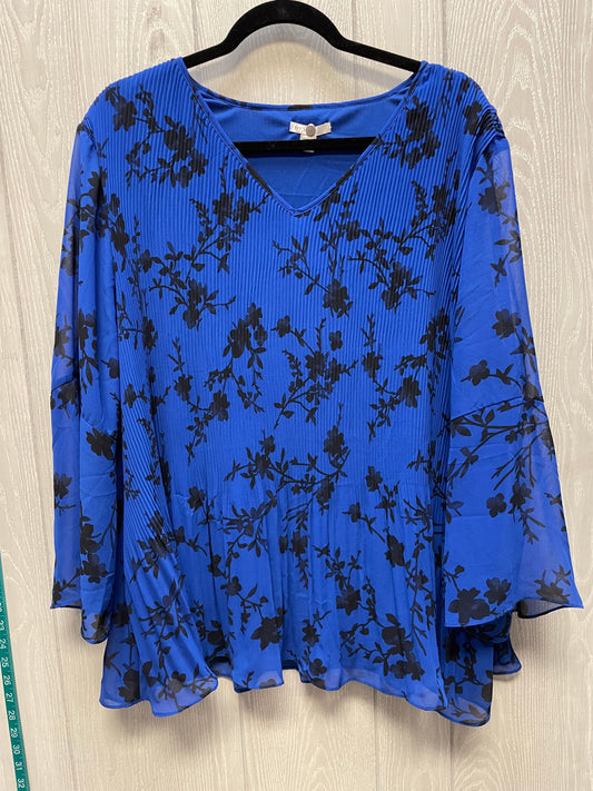 Blouse Long Sleeve By Cato In Black & Blue, Size: 4x