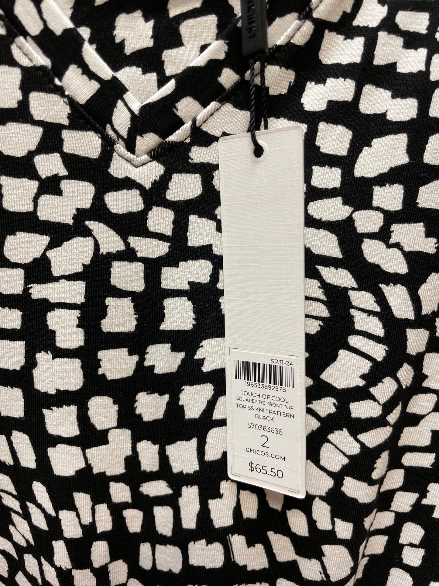 Top Short Sleeve By Chicos In Black & White, Size: L