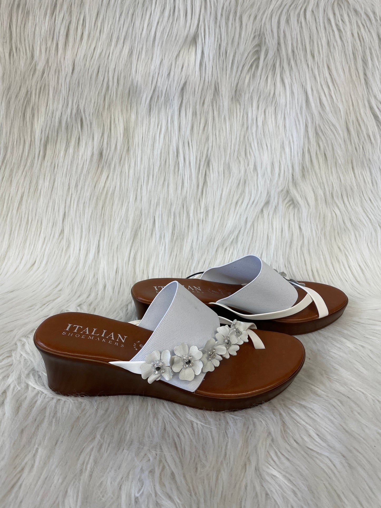 Sandals Heels Wedge By Italian Shoemakers In Brown & White, Size: 9.5