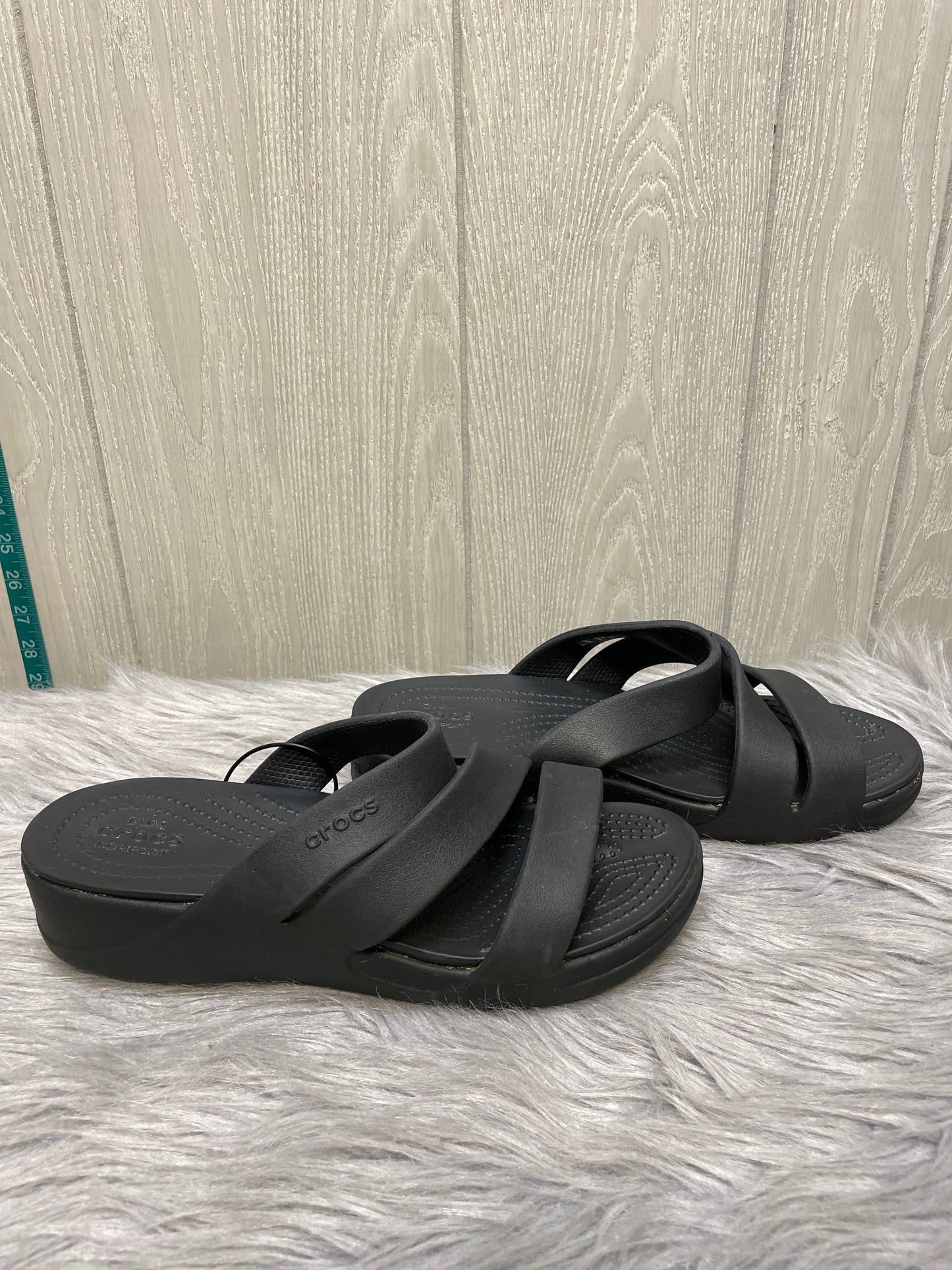 Sandals Heels Wedge By Crocs In Black, Size: 9