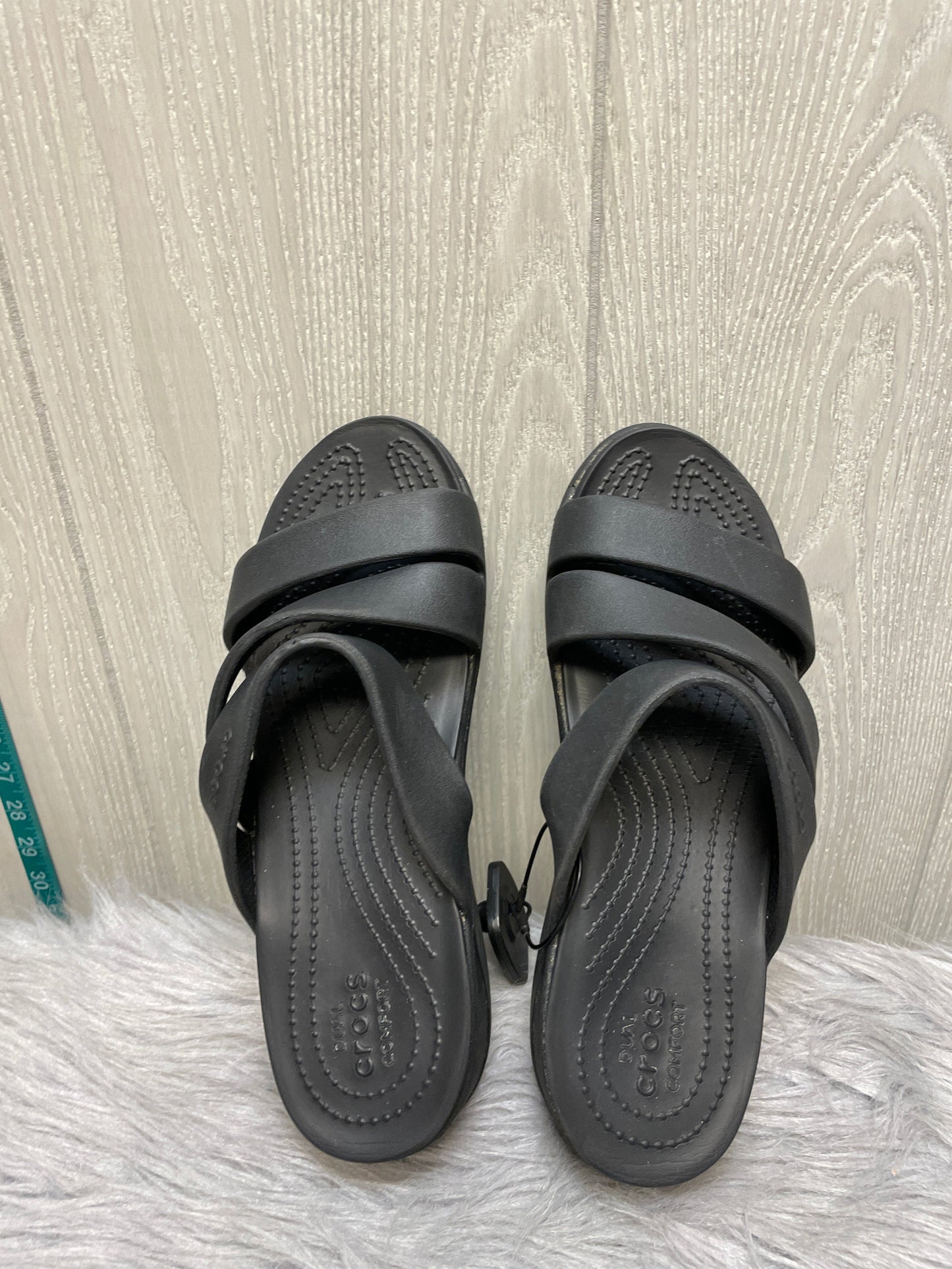 Sandals Heels Wedge By Crocs In Black, Size: 9