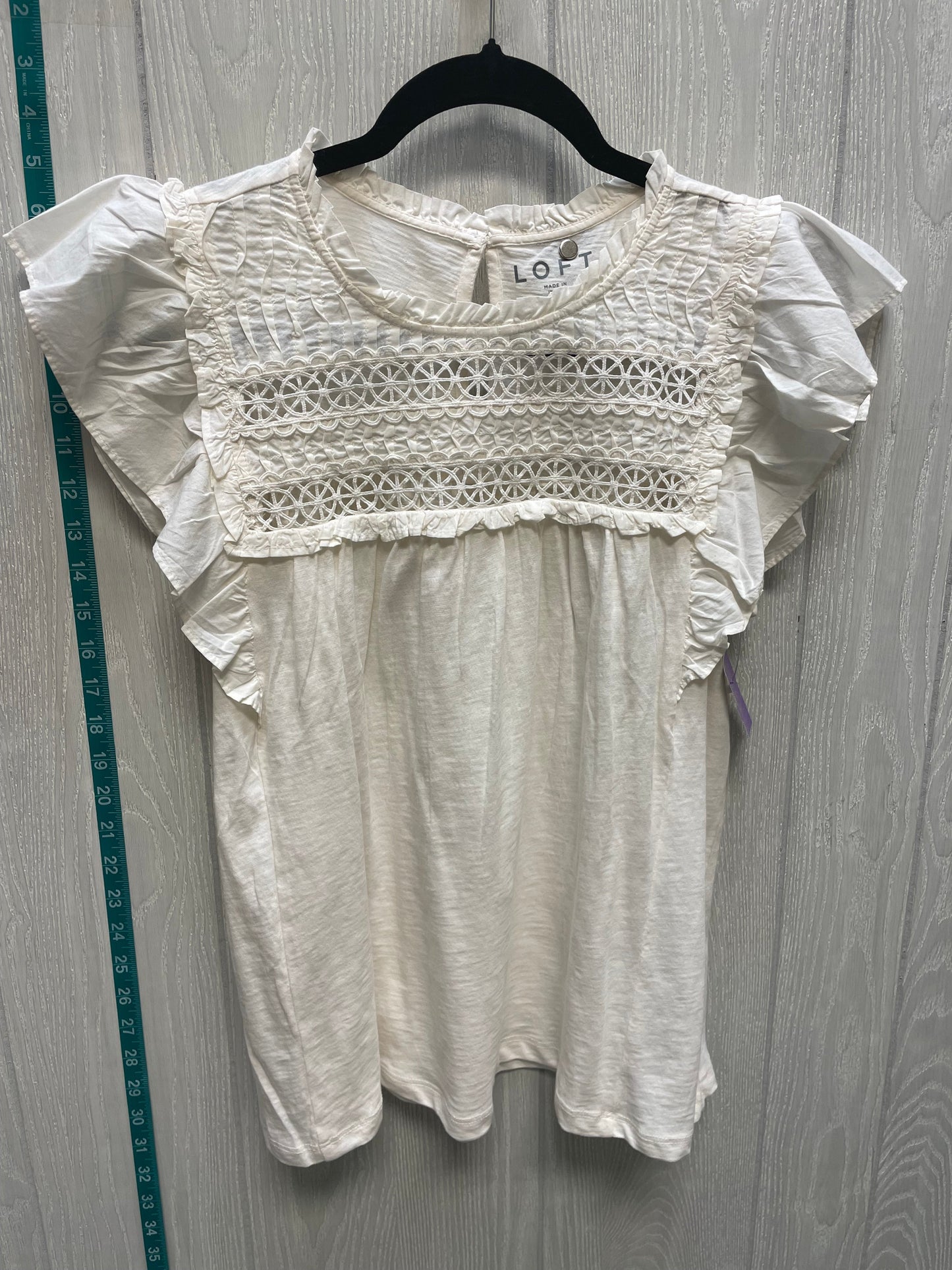 Cream Top Short Sleeve Loft, Size M