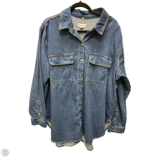 Top Long Sleeve By Ava & Viv In Blue Denim, Size: 2x