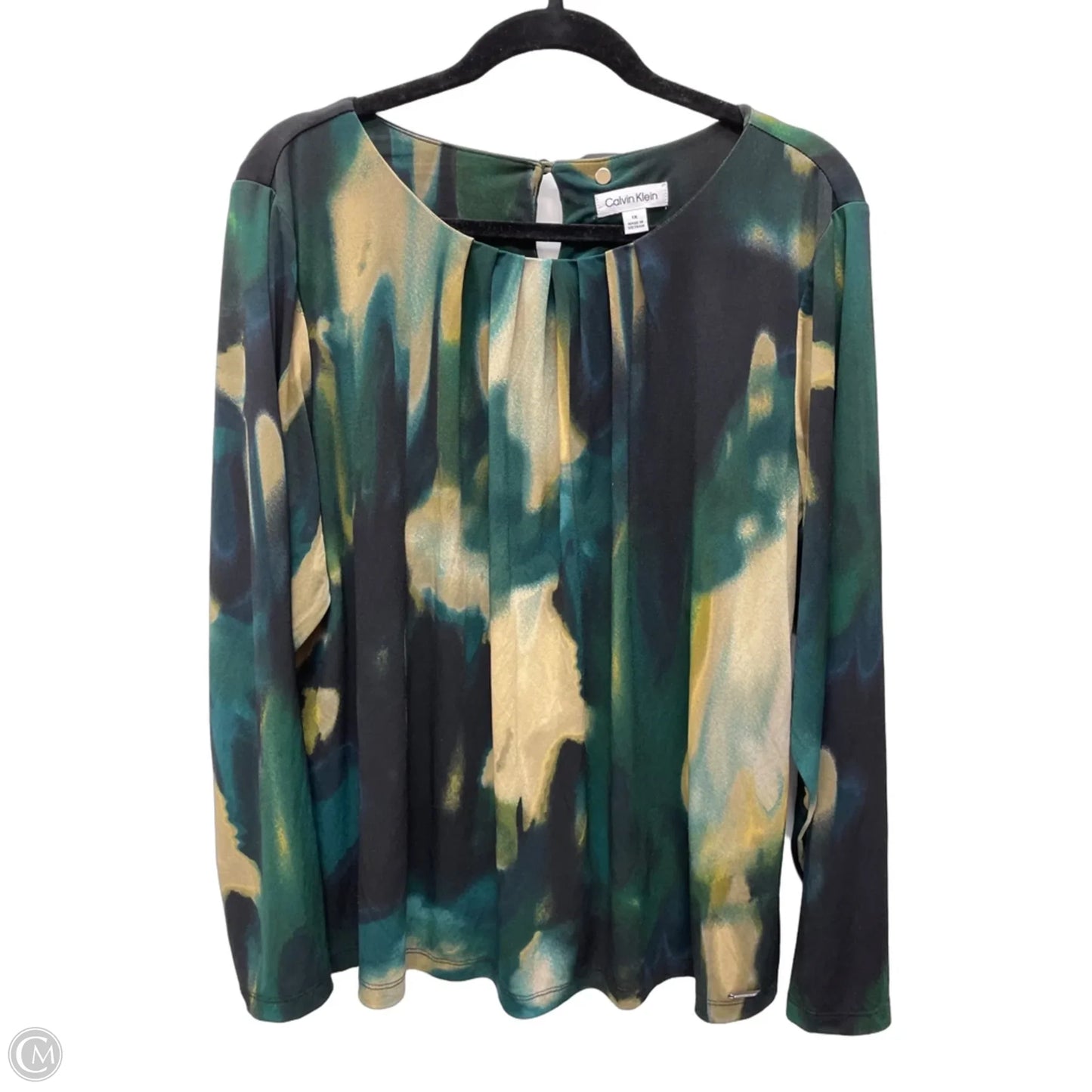Top Short Sleeve By Calvin Klein In Green & Tan, Size: 1x