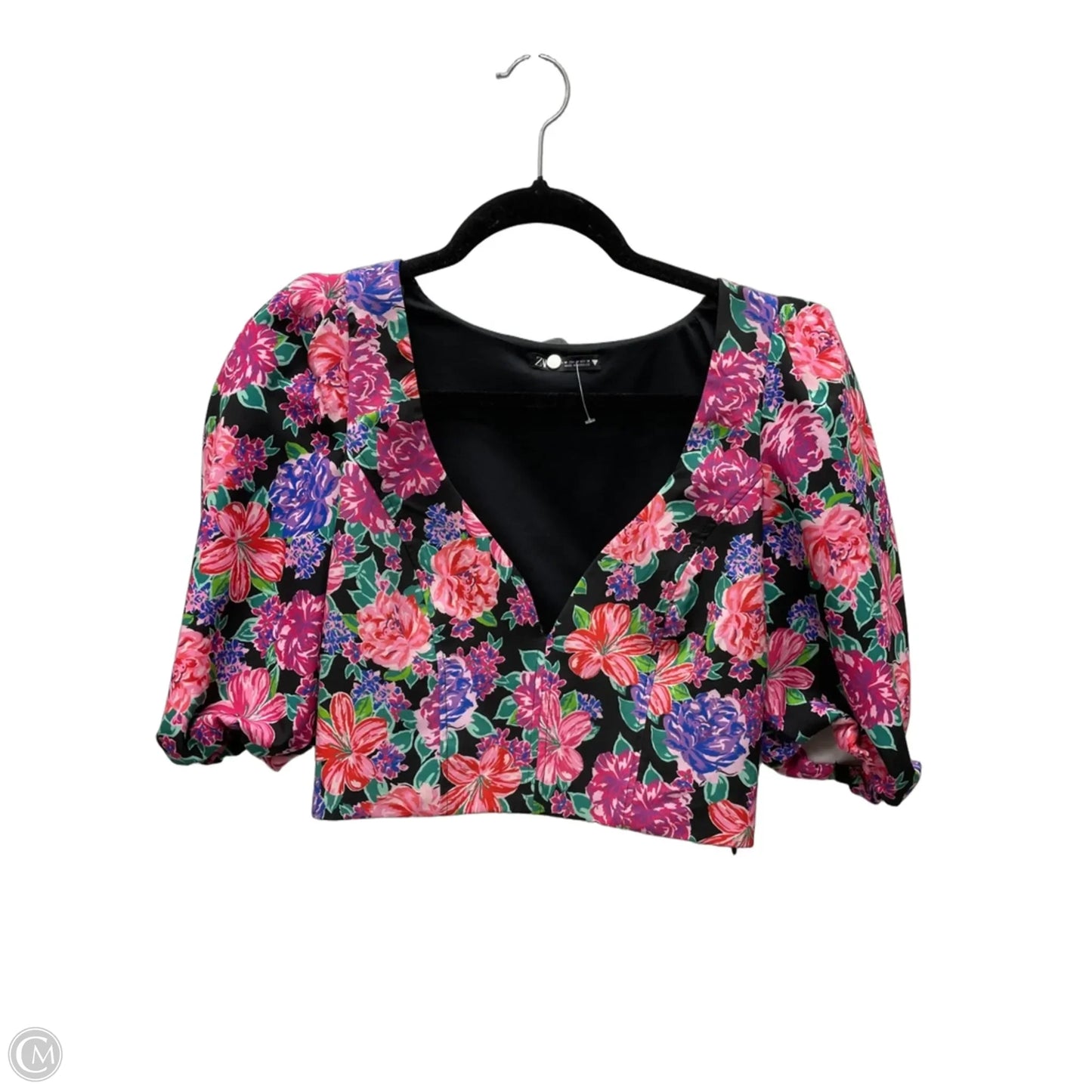 Top Short Sleeve By Zara In Floral Print, Size: M