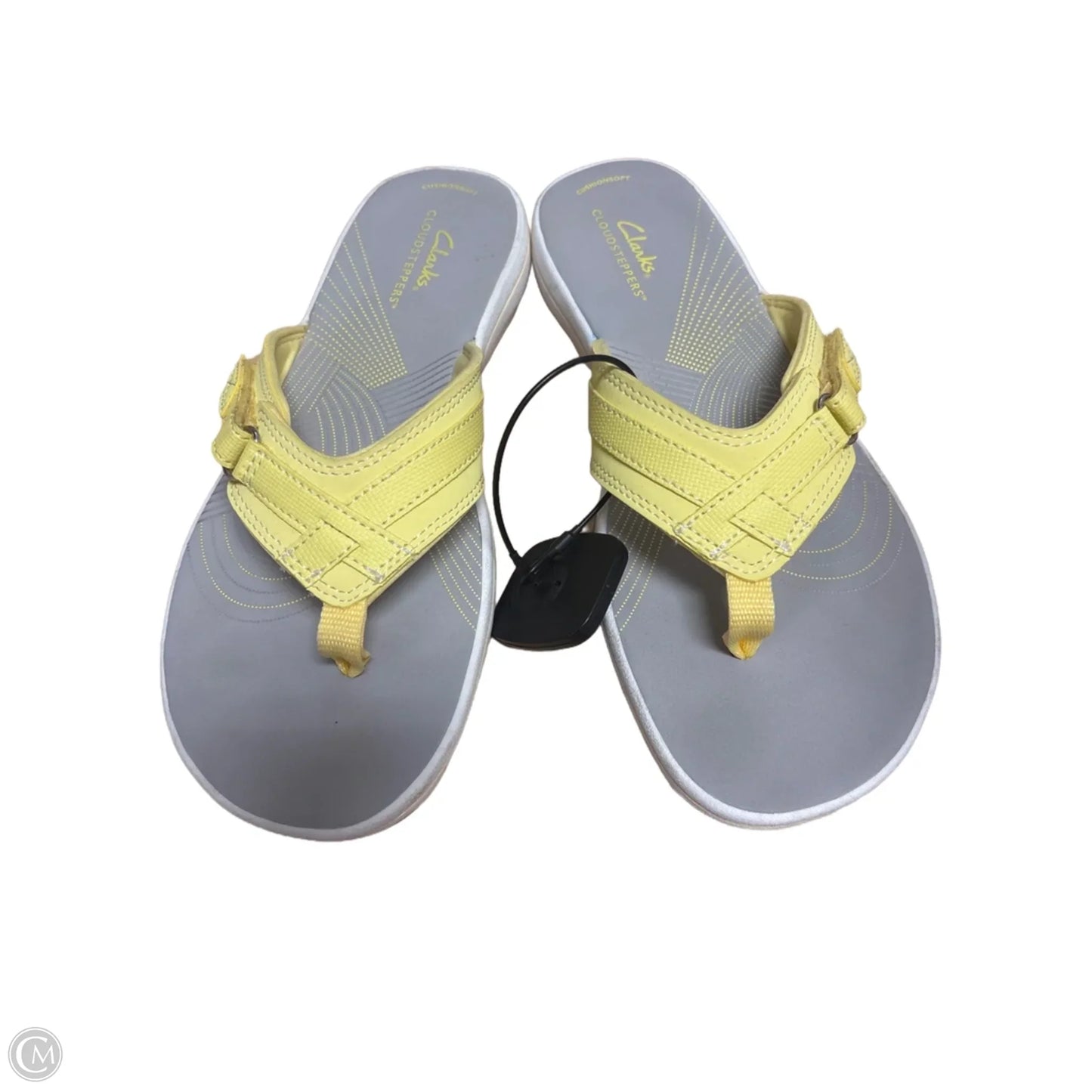 Sandals Flats By Clarks In Grey & Yellow, Size: 8