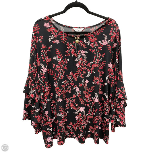 Blouse Long Sleeve By Liz Claiborne In Floral Print, Size: 1x
