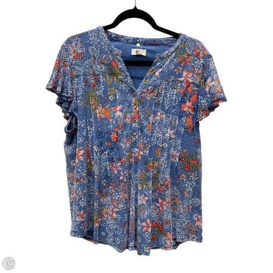 Top Short Sleeve By Kim Rogers In Floral Print, Size: L