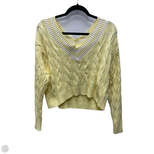 Sweater By Pink Rose In White & Yellow, Size: M
