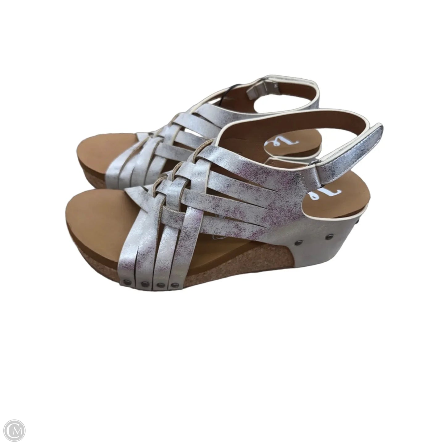 Sandals Heels Wedge By Very G In Silver & Tan, Size: 10