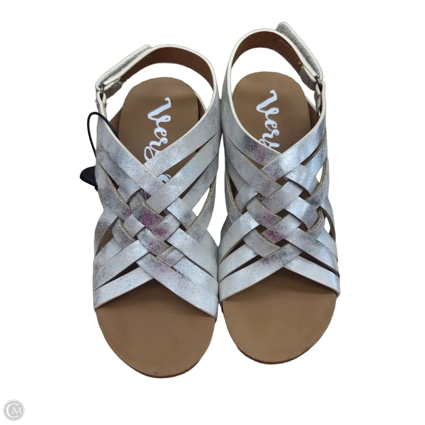 Sandals Heels Wedge By Very G In Silver & Tan, Size: 10