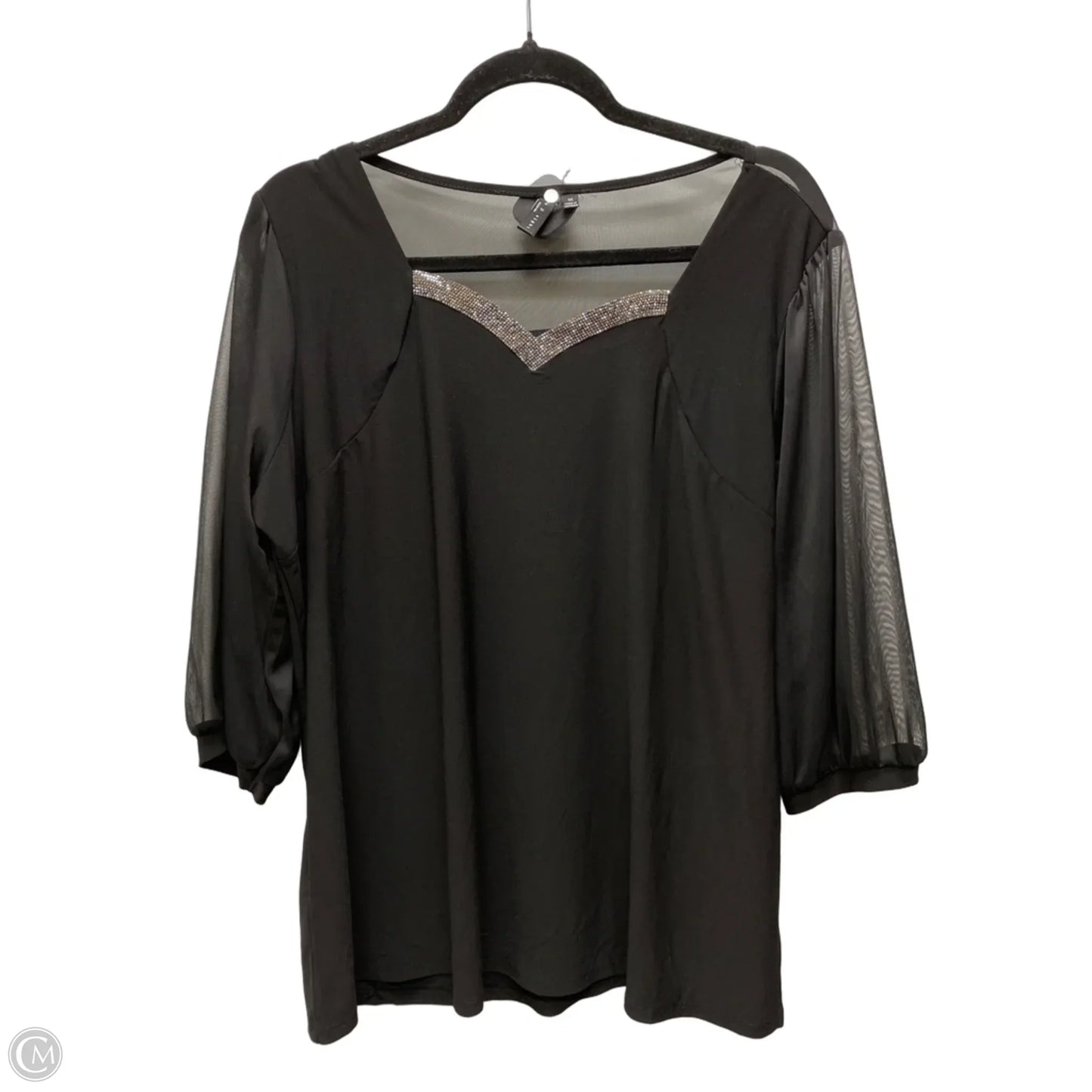 Top 3/4 Sleeve By Clothes Mentor In Black, Size: 1x