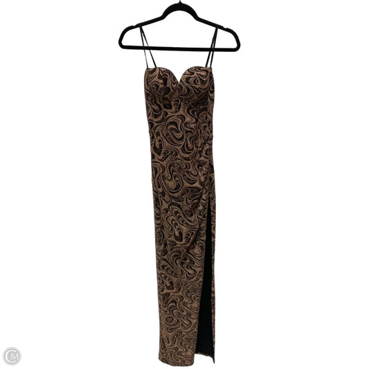Dress Casual Maxi By Fashion Nova In Brown & Gold, Size: M