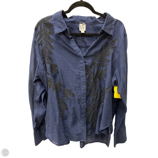 Top Long Sleeve By Worthington In Navy, Size: 2x